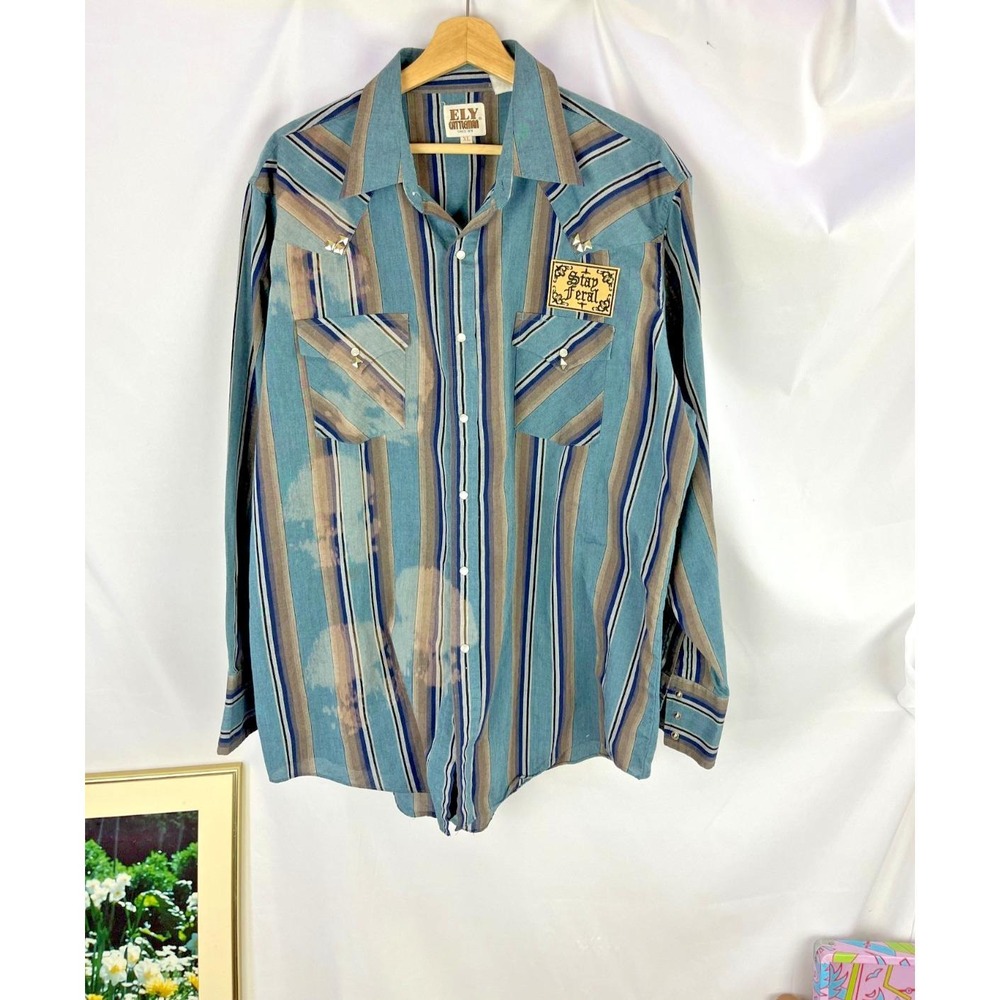 Unisex UPCYCLED Police Band Tee Western Pearl Snap XL Grunge Hippie Rockabilly - Picture 3 of 6